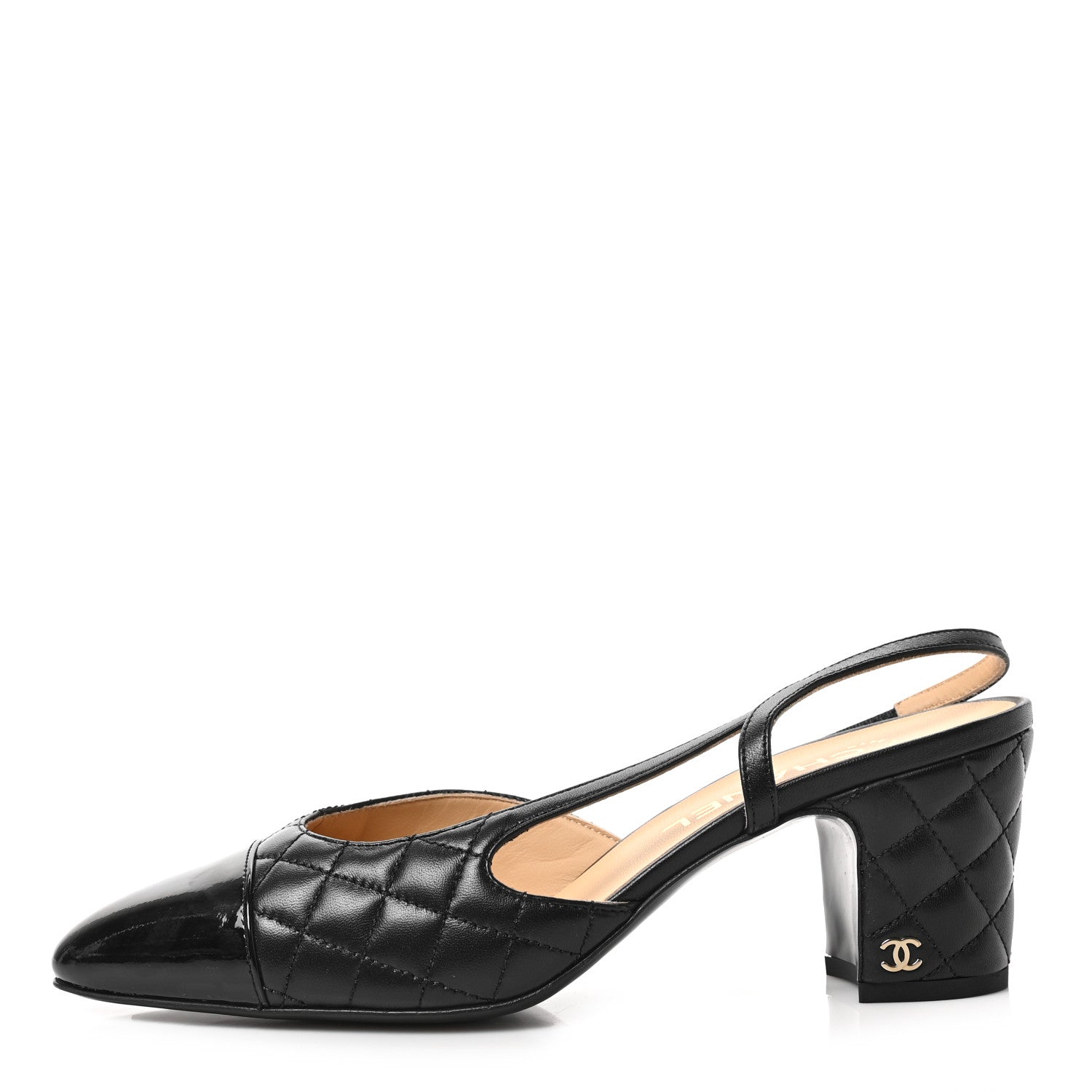 Chanel Lambskin Patent Calfskin Quilted Cap Toe CC Slingback Pumps 39.5 Black 1 of 8