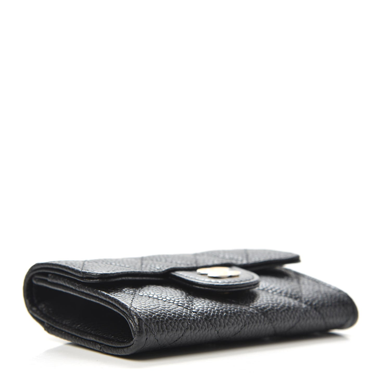 Caviar Quilted Flap Card Holder Wallet Black