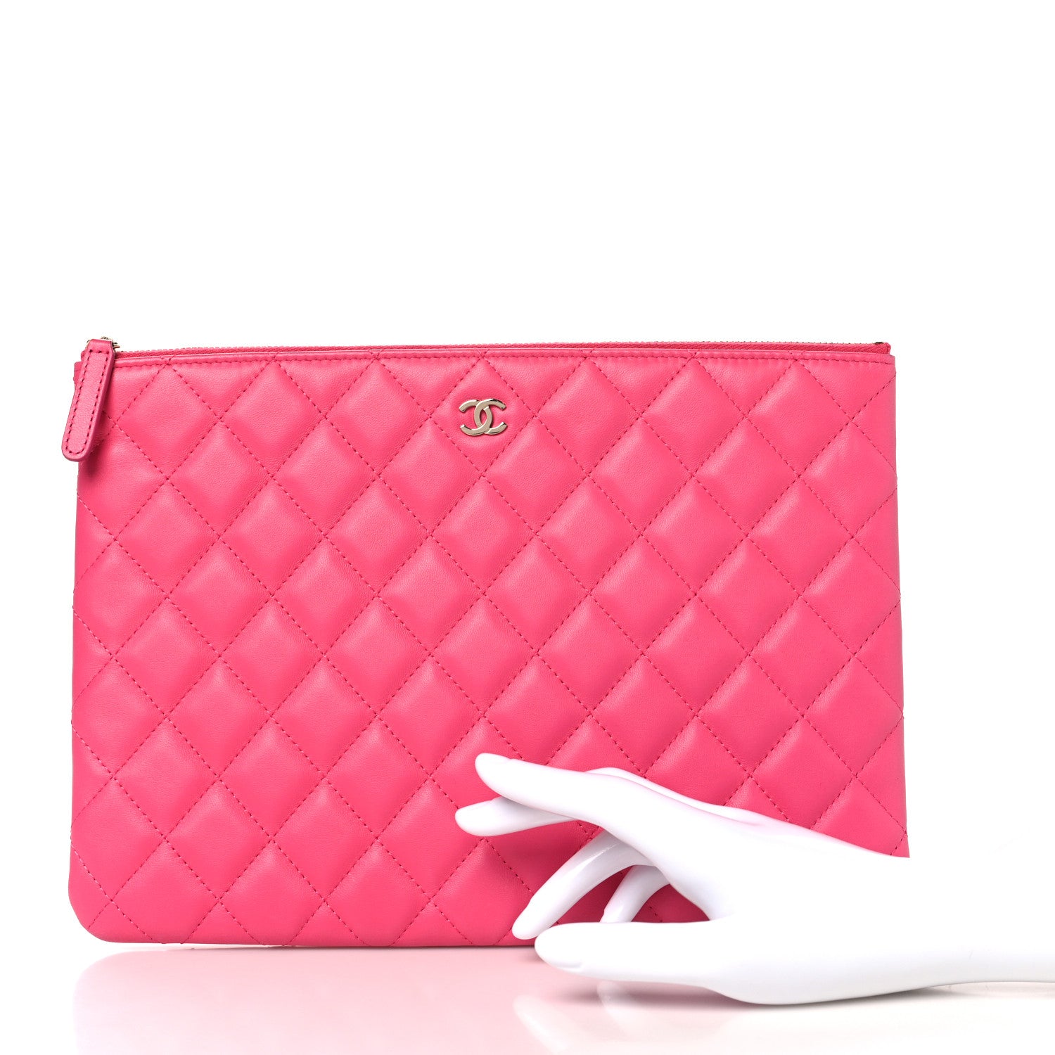 Chanel Lambskin Quilted Medium Cosmetic Case Dark Pink 2 of 7