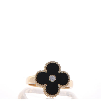 Van Cleef & Arpels 18K Yellow Gold Diamond Black Onyx Vintage Alhambra Ring 54 7 1 of 5