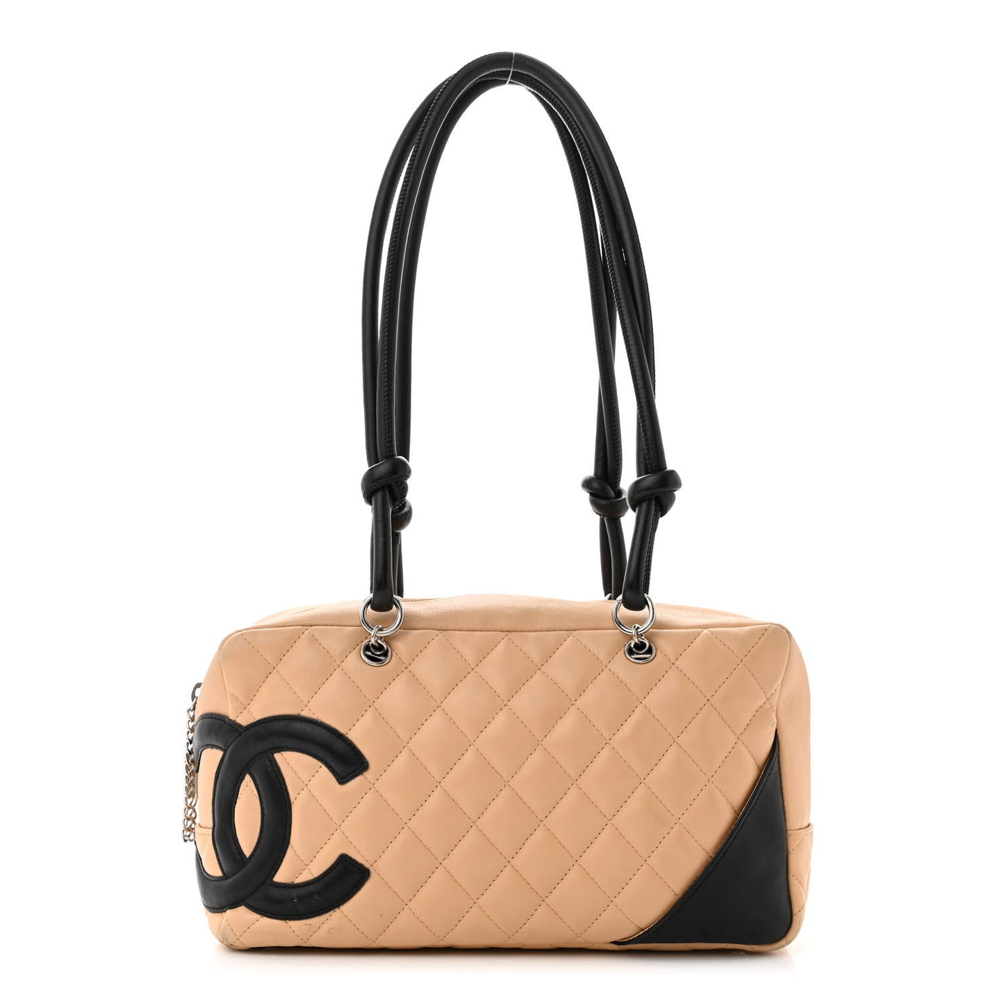 Calfskin Quilted Large Cambon Bowler Beige Black