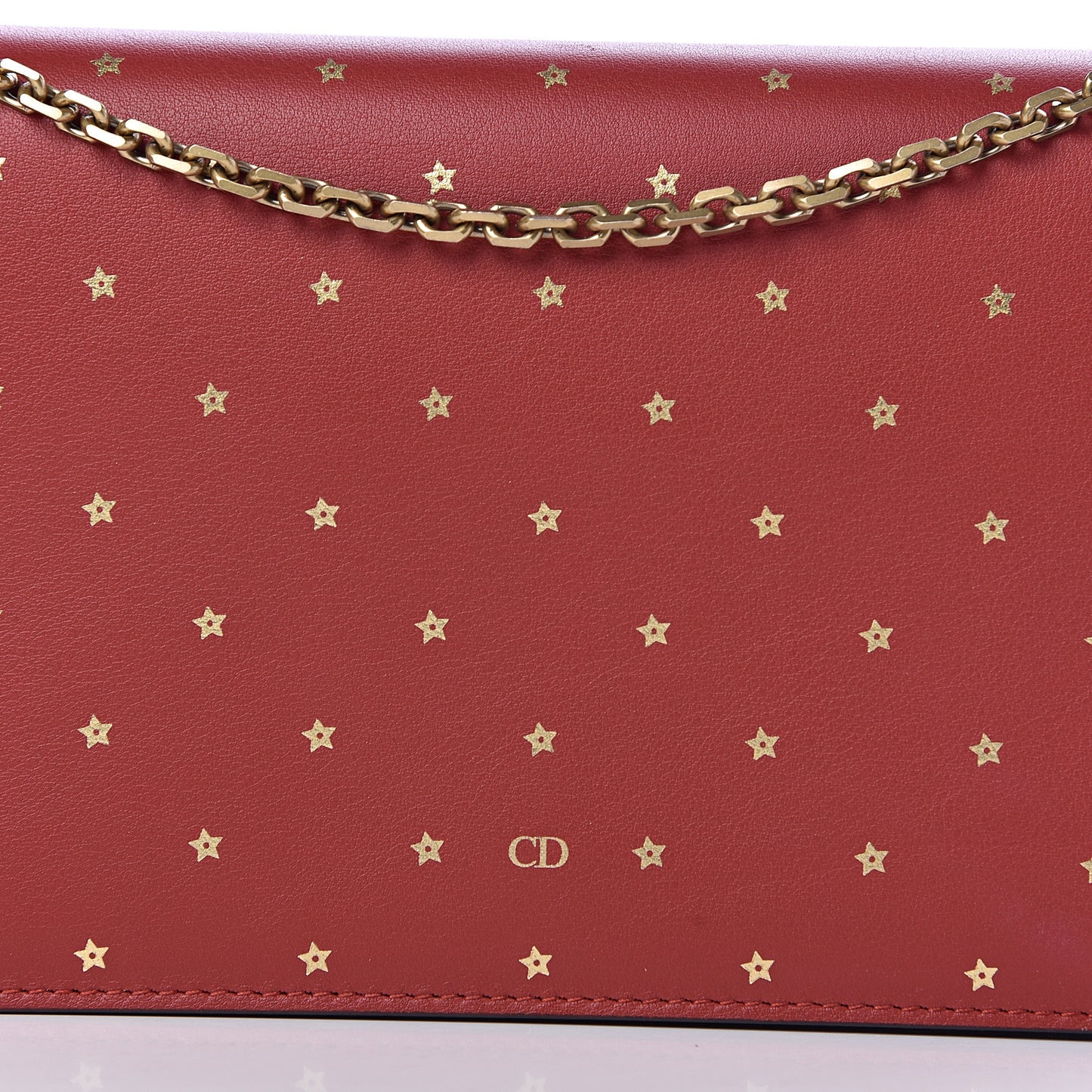 Calfskin Embossed Stars Wallet on Chain Rouge Gold