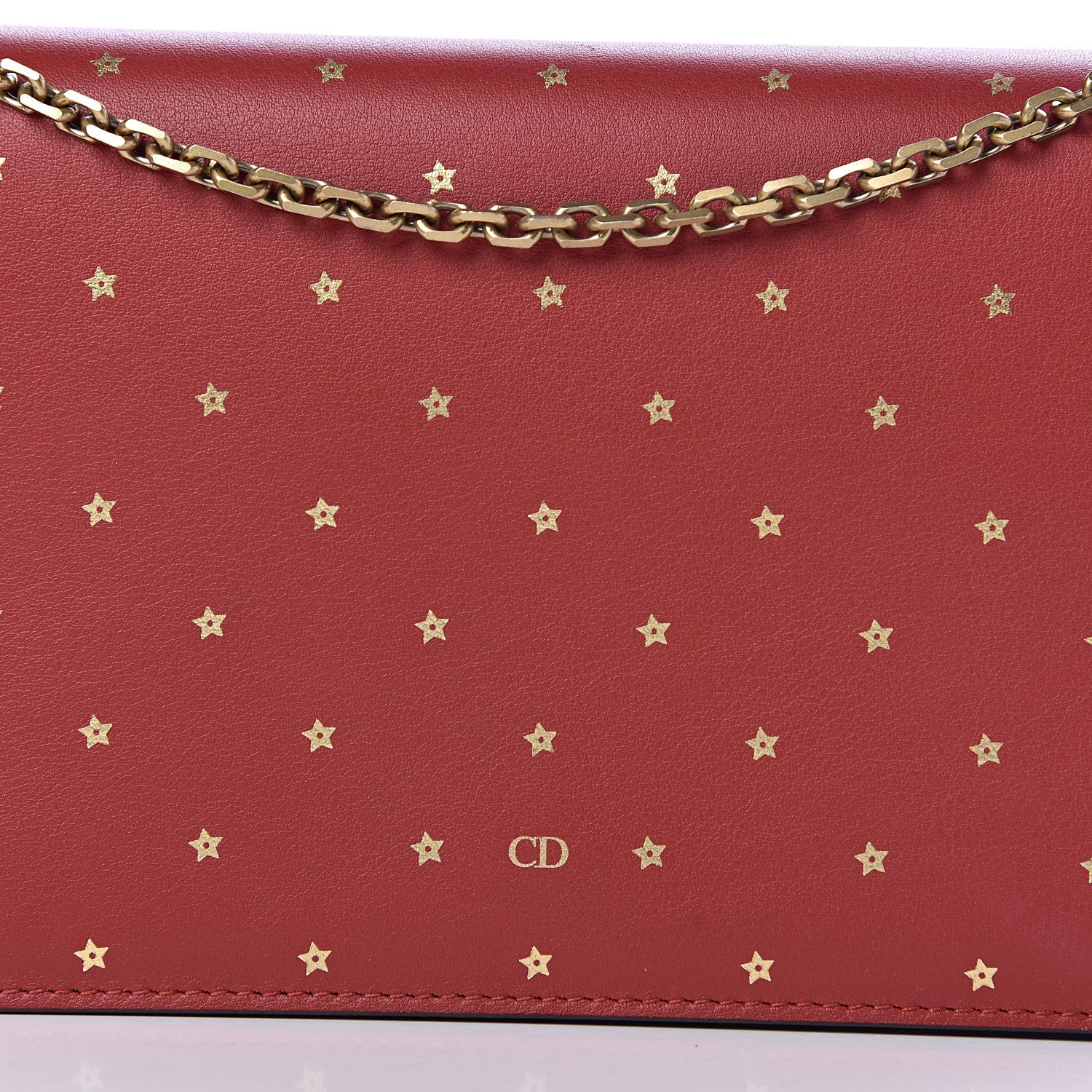 Christian Dior Calfskin Embossed Stars Wallet on Chain Rouge Gold 9 of 10