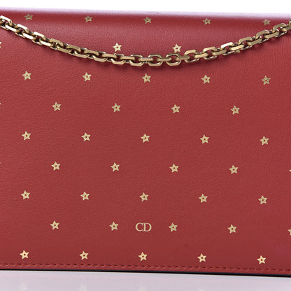 Christian Dior Calfskin Embossed Stars Wallet on Chain Rouge Gold 9 of 10