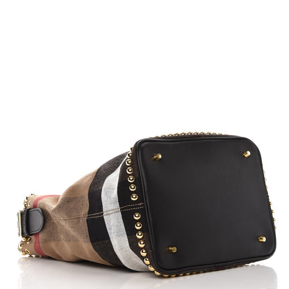 Burberry Canvas Mega Check Studded Medium Ashby Bucket Bag Black 4 of 10