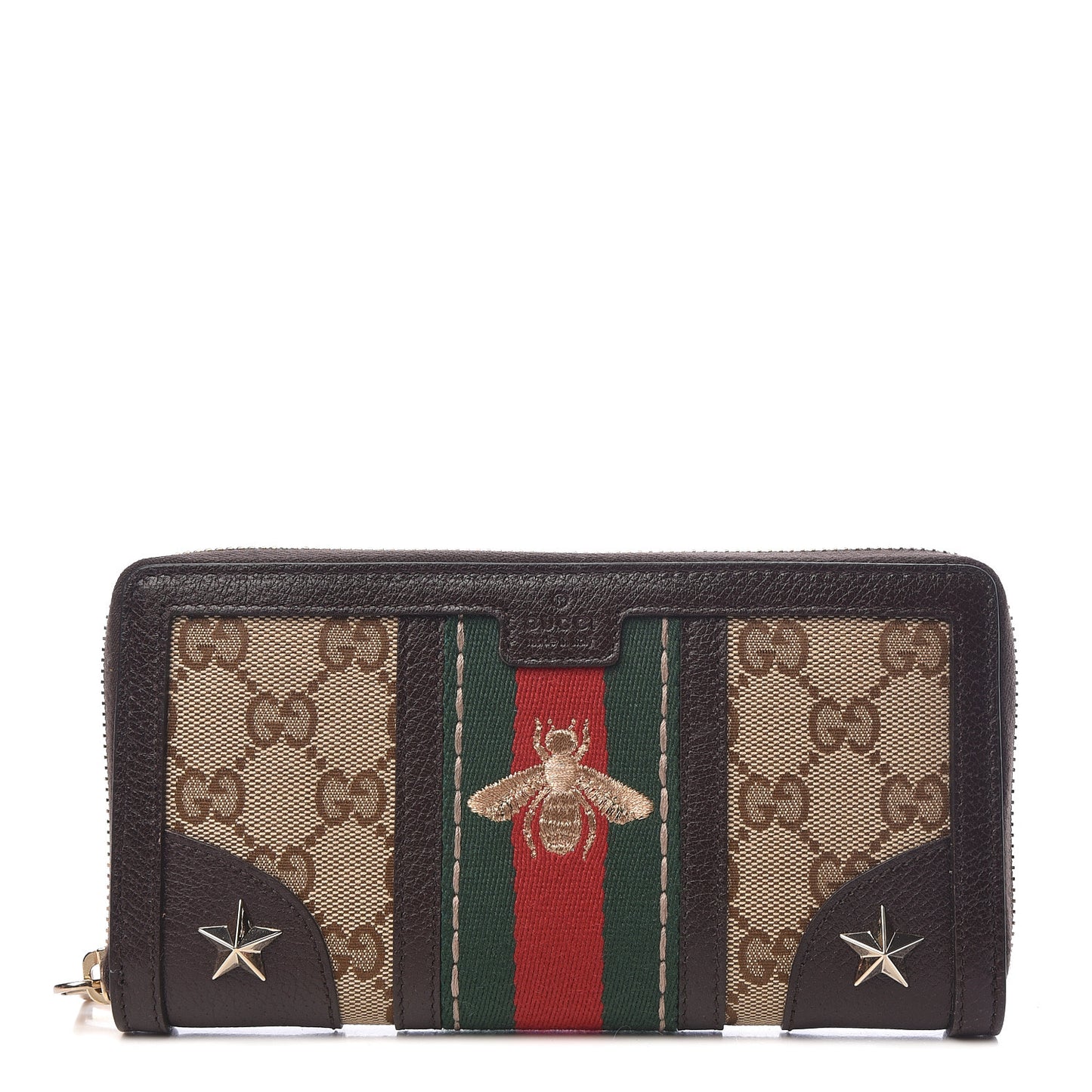 Monogram Web Rania Bee Star Zip Around Wallet Dark Brown
