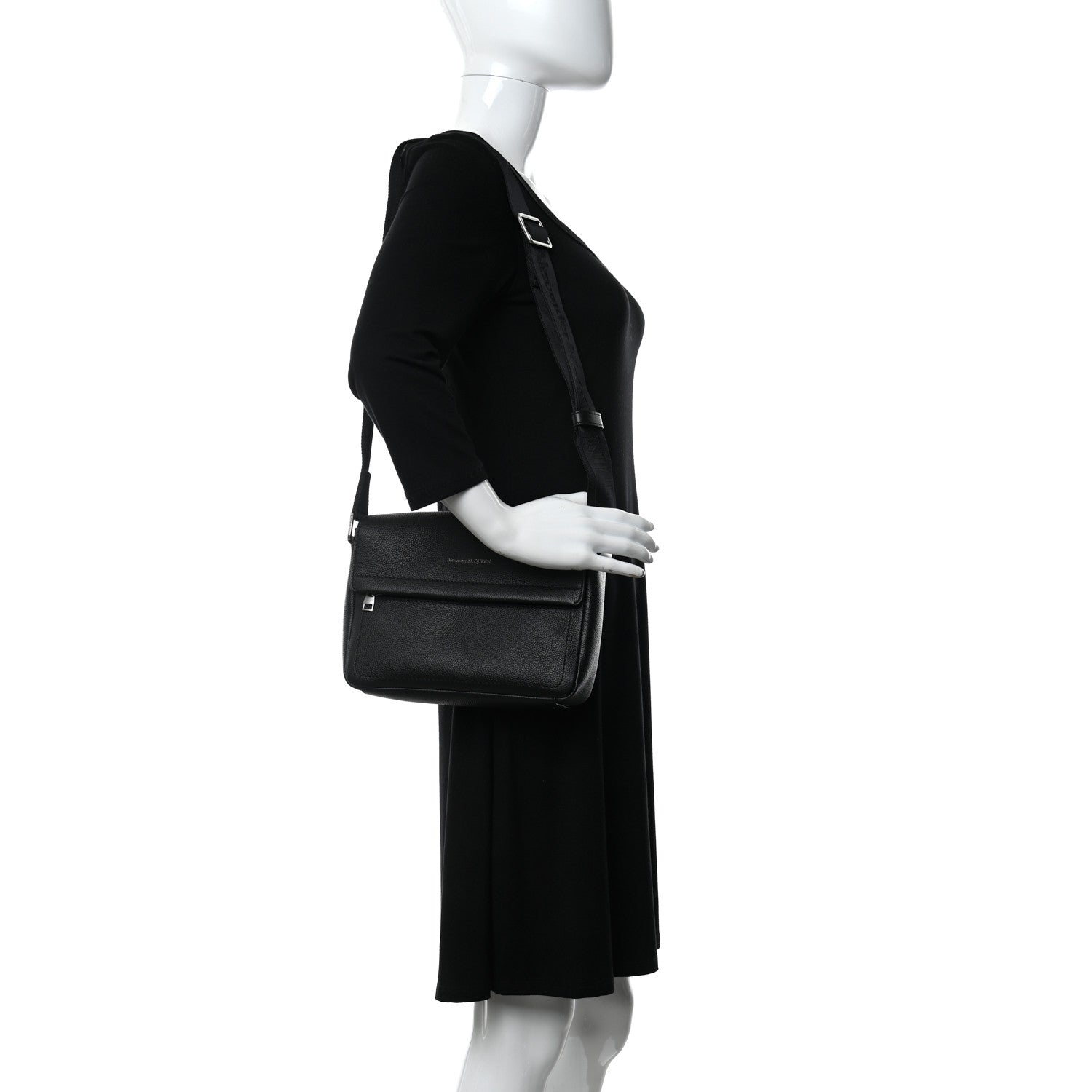 Alexander McQueen Grained Calfskin Crossbody Messenger Black 2 of 10