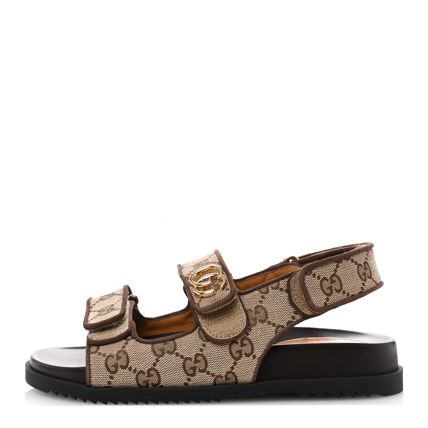 GG Monogram Lavaredo Eco Fabric Womens Slide Sandals With Straps 36 Beige Ebony Light Brown