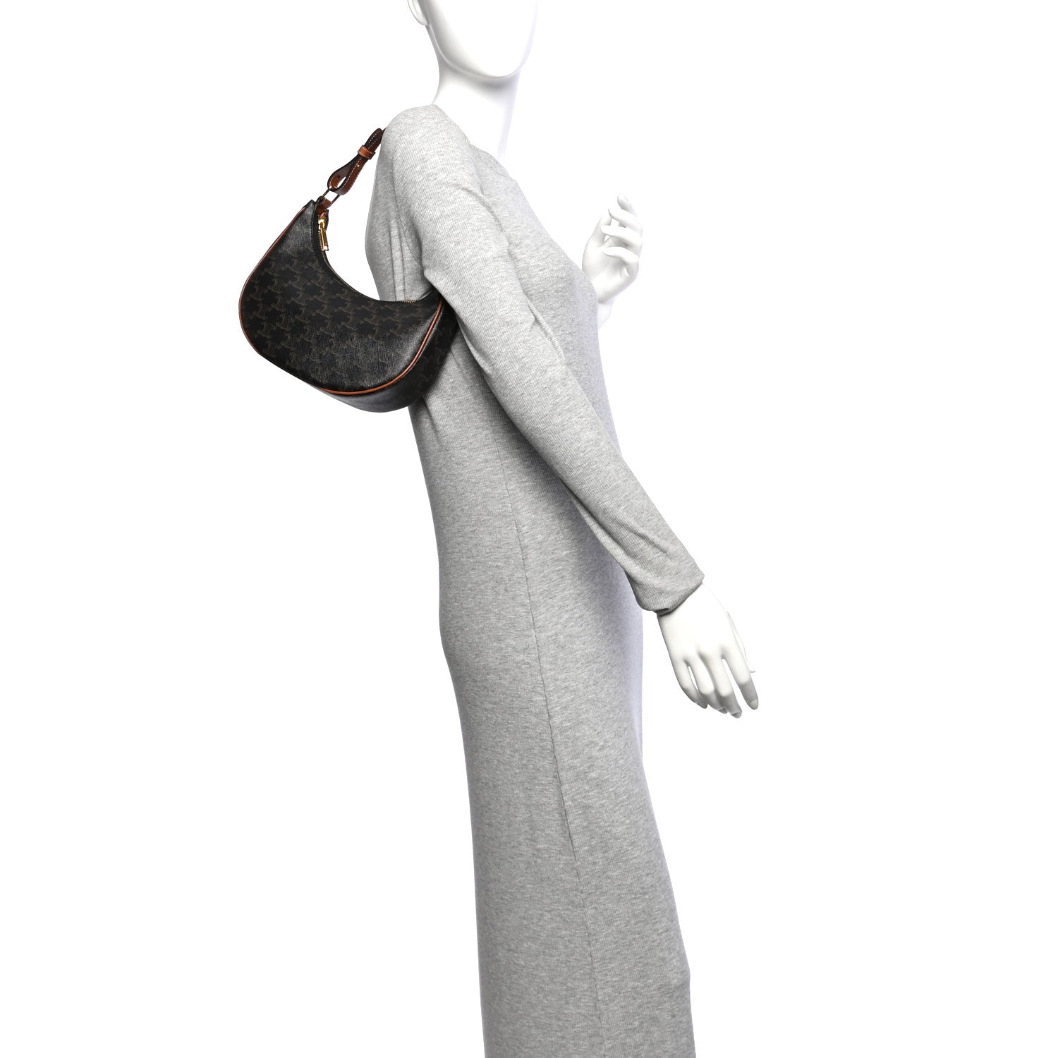 Celine Triomphe Canvas Calfskin Ava Shoulder Bag Tan 2 of 11