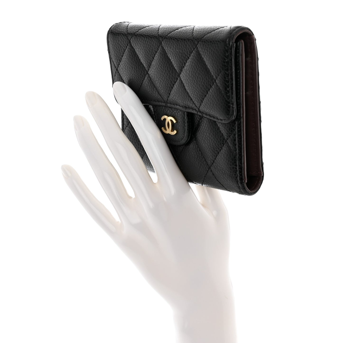 Caviar Quilted Compact Flap Wallet Black