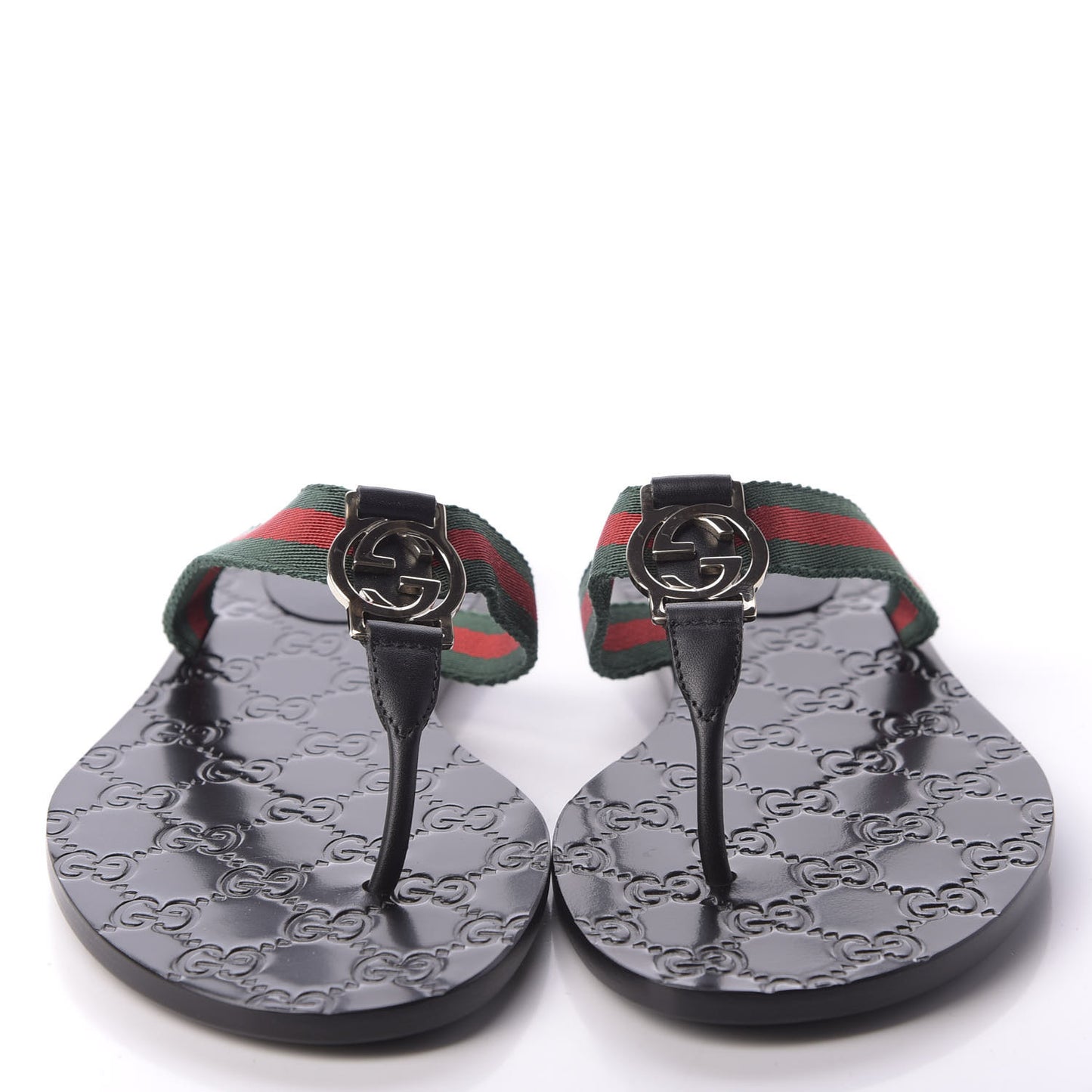 Nylon Guccissima Web Womens Thong Sandals 38 Green Red Black