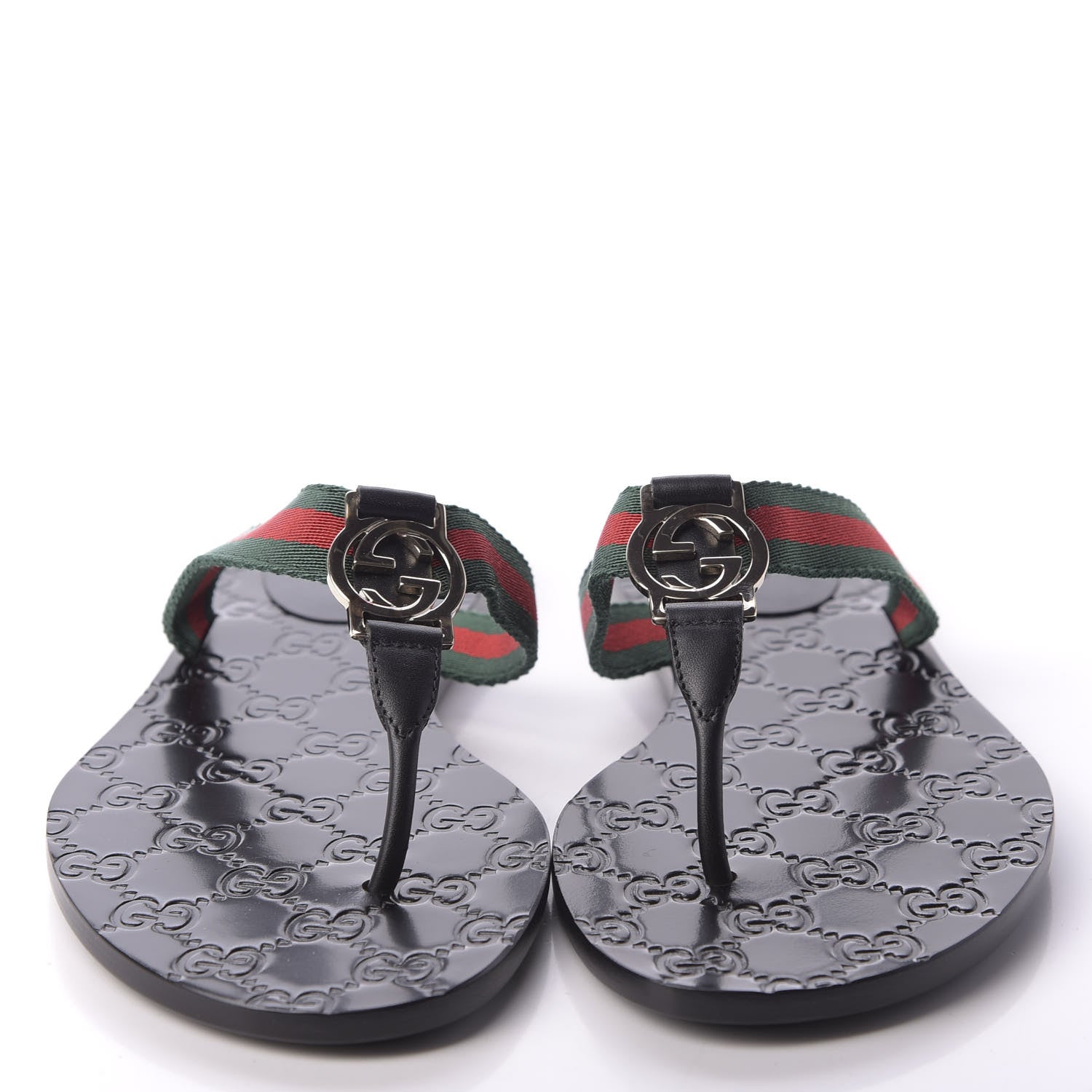 Gucci Nylon Guccissima Web Womens Thong Sandals 38 Green Red Black 2 of 9