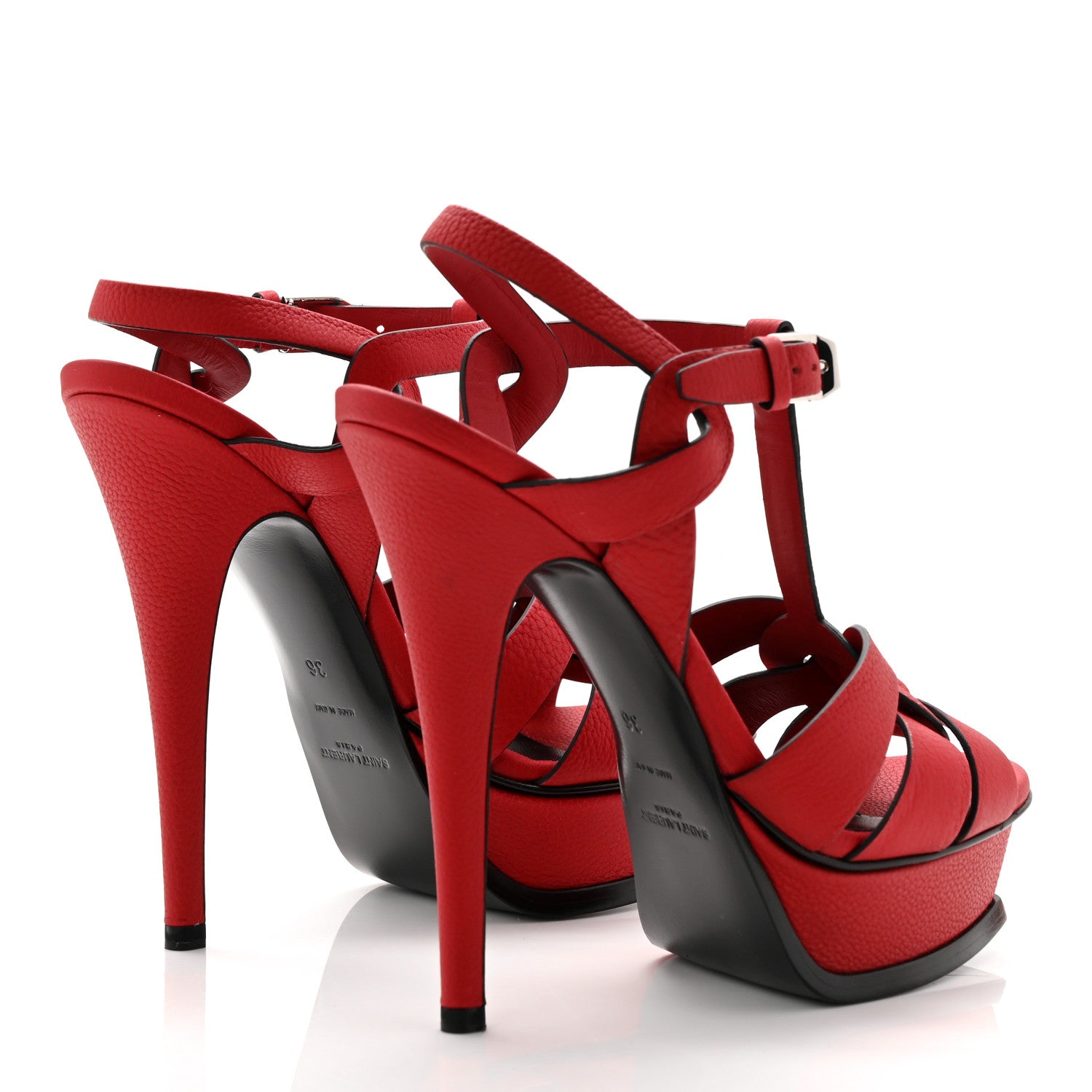 Saint Laurent Grained Calfskin Tribute 105 Platform Sandals 36 New Red 4 of 10