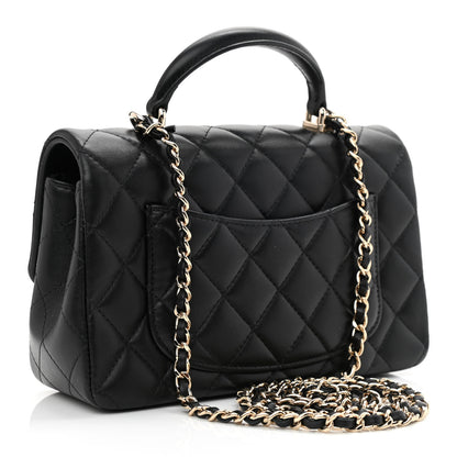 Chanel Lambskin Quilted Mini Top Handle Rectangular Flap Black 3 of 10