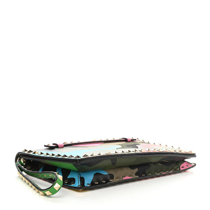 Valentino Garavani Nappa Canvas Camouflage Rockstud Wristlet Clutch Army Green Ninphea Parrot 4 of 9