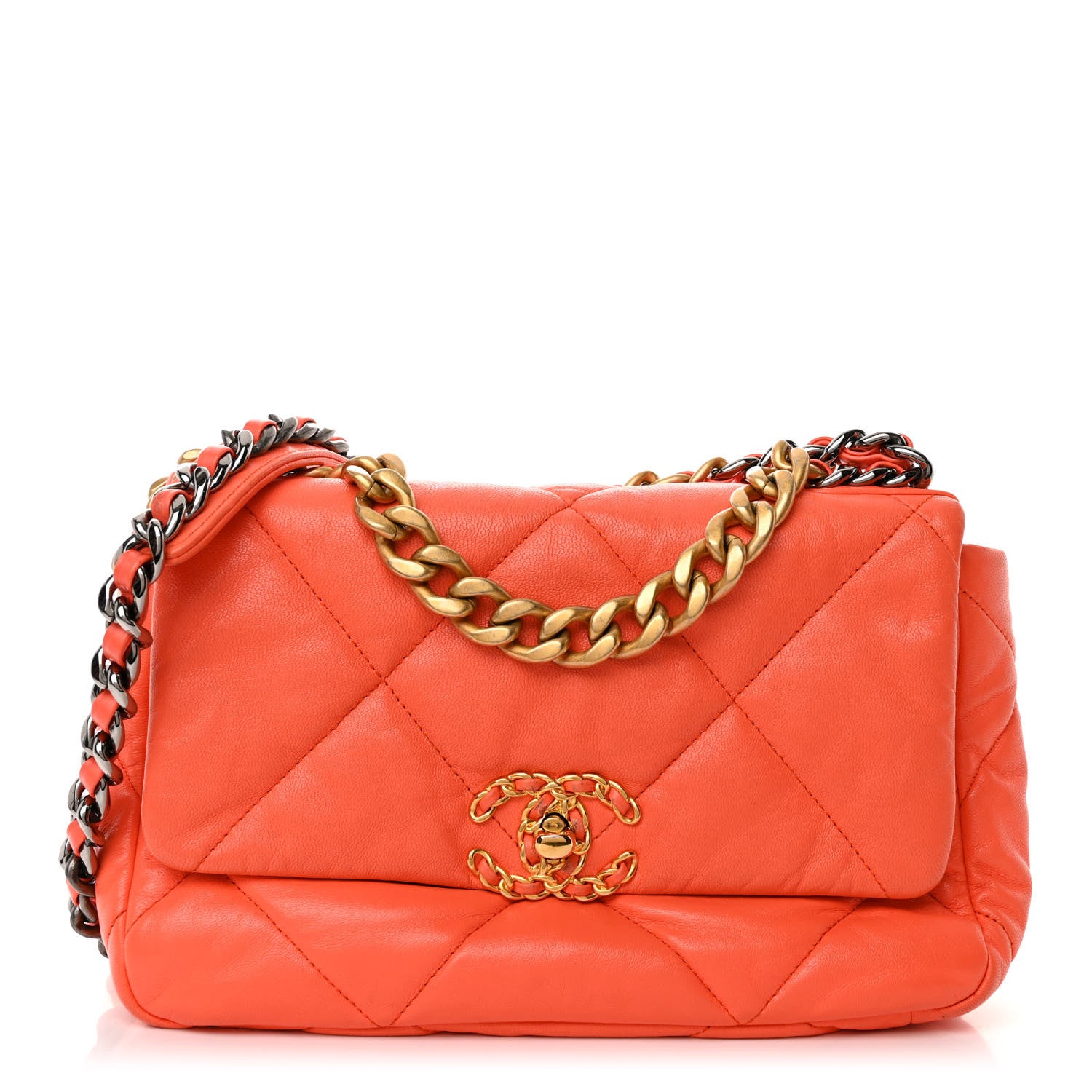 Chanel Goatskin Quilted Medium Chanel 19 Flap Orange 1 of 14