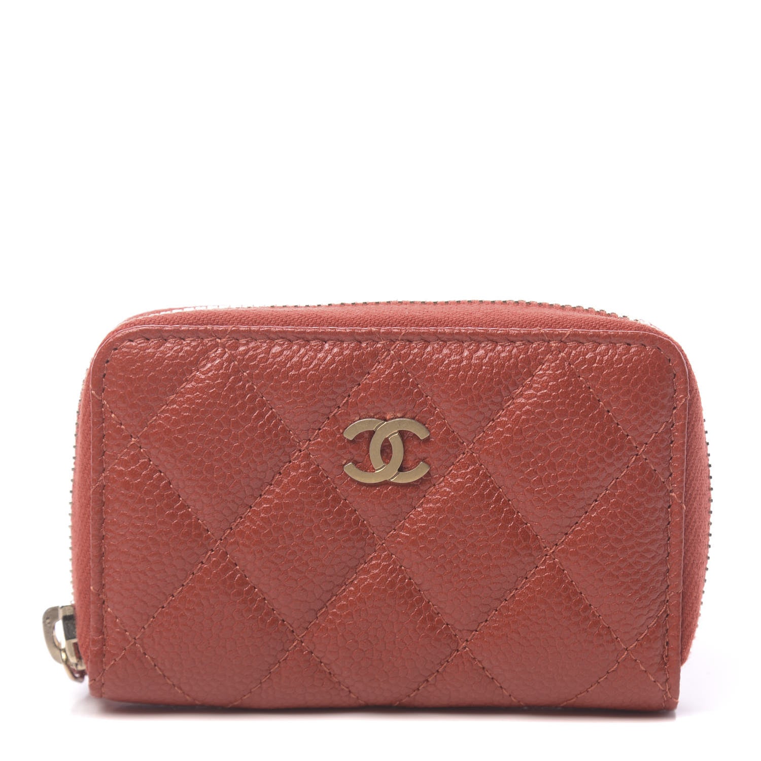 Chanel Pearly Caviar Quilted Zip Coin Purse Orange 1 of 8