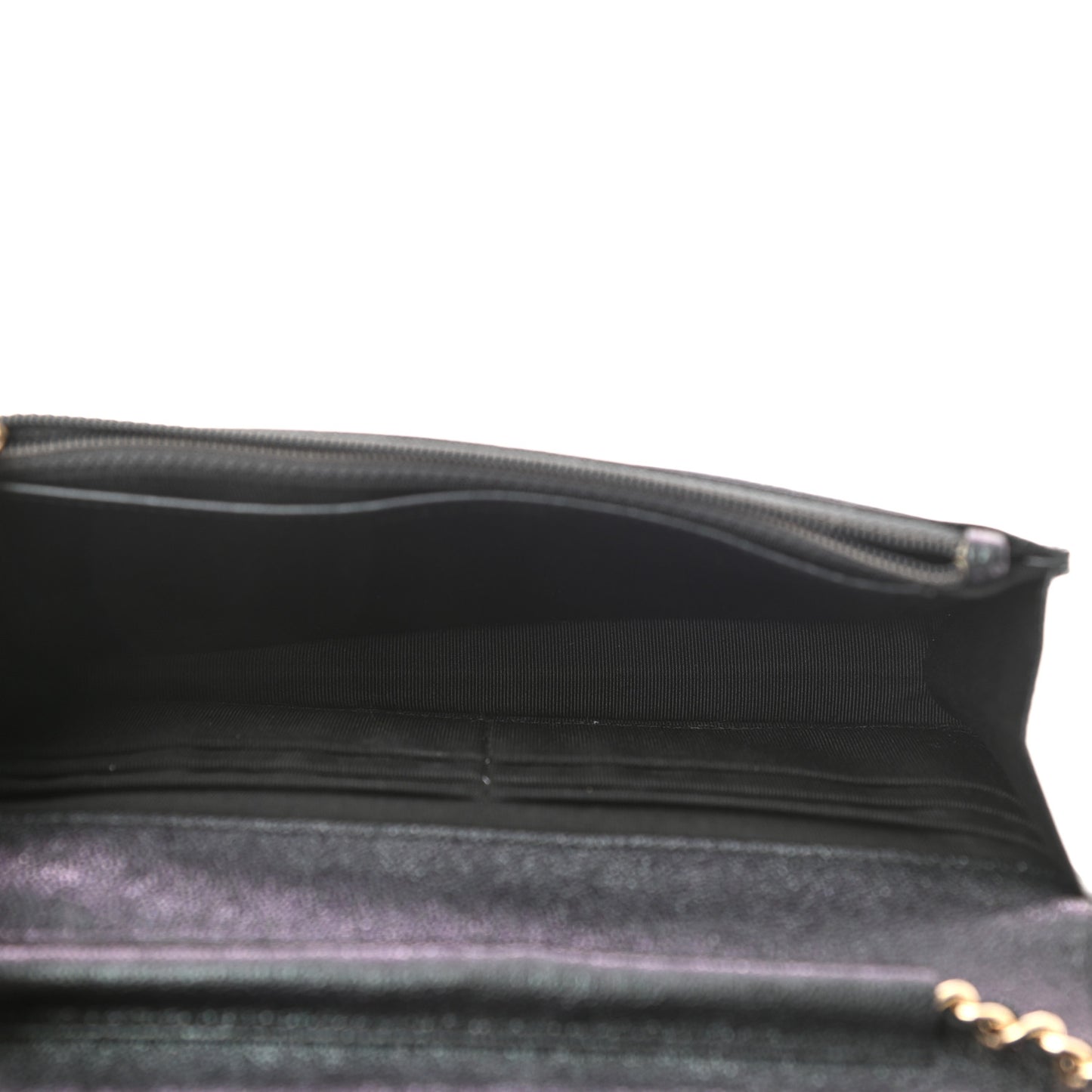 Iridescent Caviar Quilted Wallet On Chain WOC Black