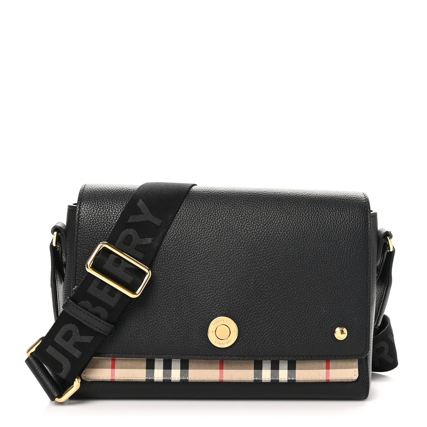 Grainy Calfskin Vintage Check Note Crossbody Bag Black