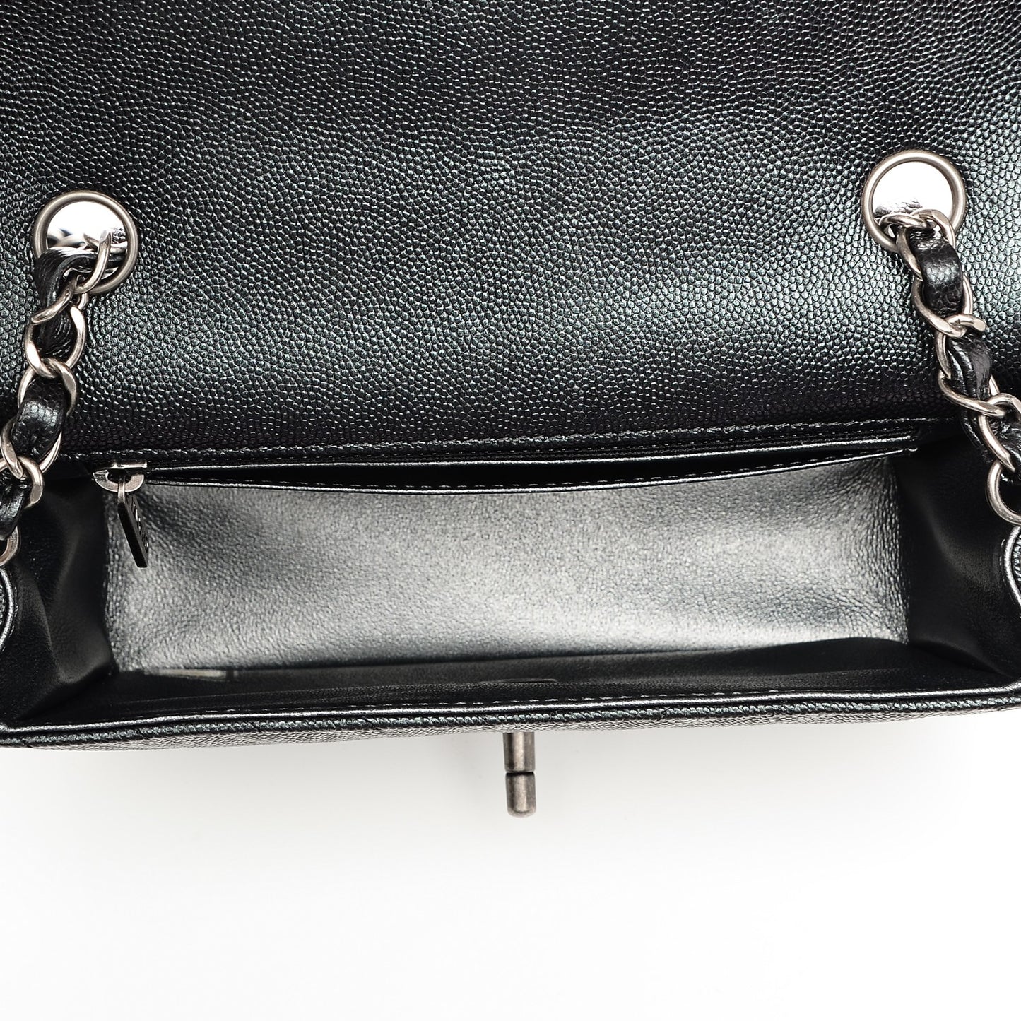 Caviar Chevron Quilted Mini Rectangular Flap Black