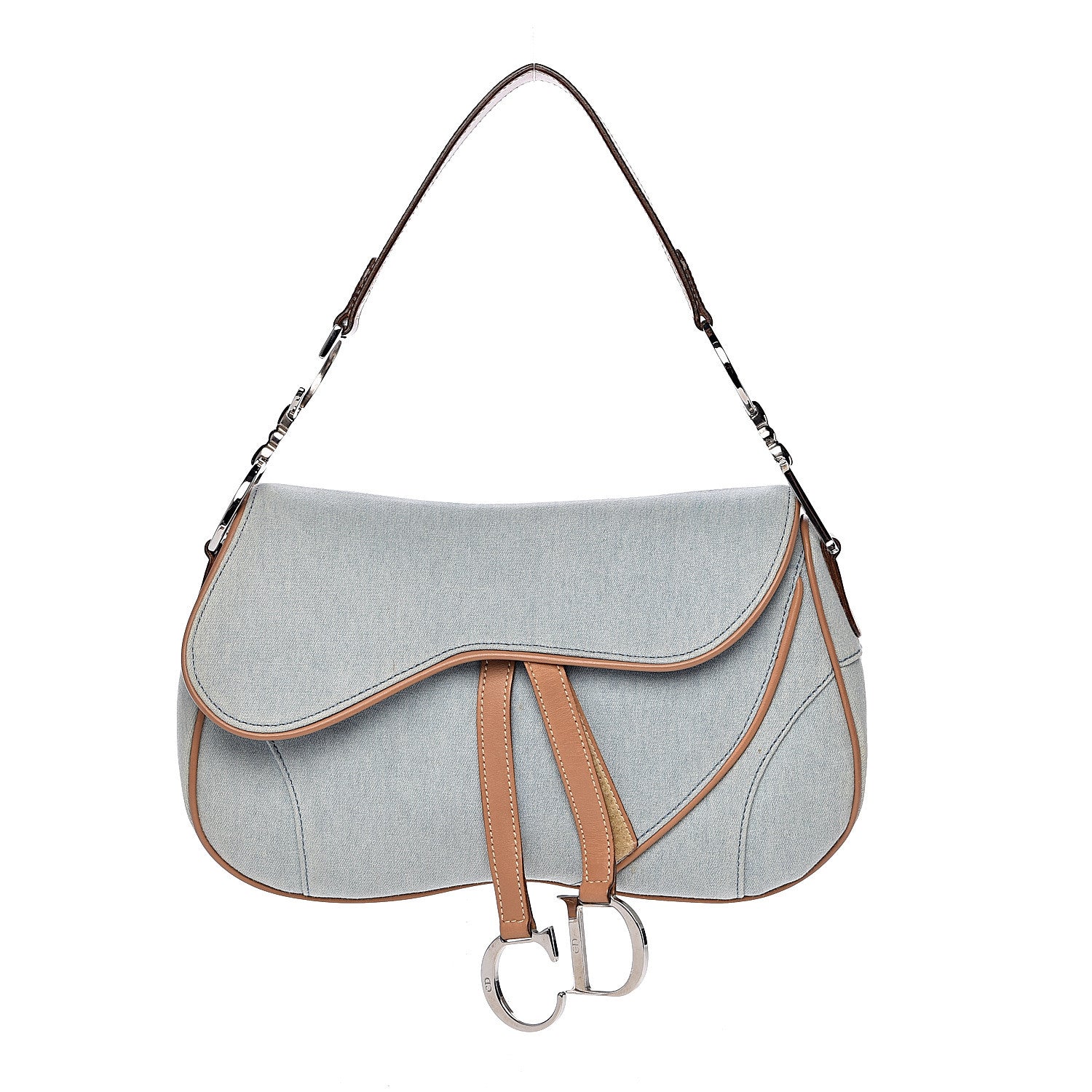 Christian Dior Denim Calfskin Double Saddle Bag Light Blue 1 of 11
