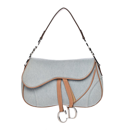 Christian Dior Denim Calfskin Double Saddle Bag Light Blue 1 of 11