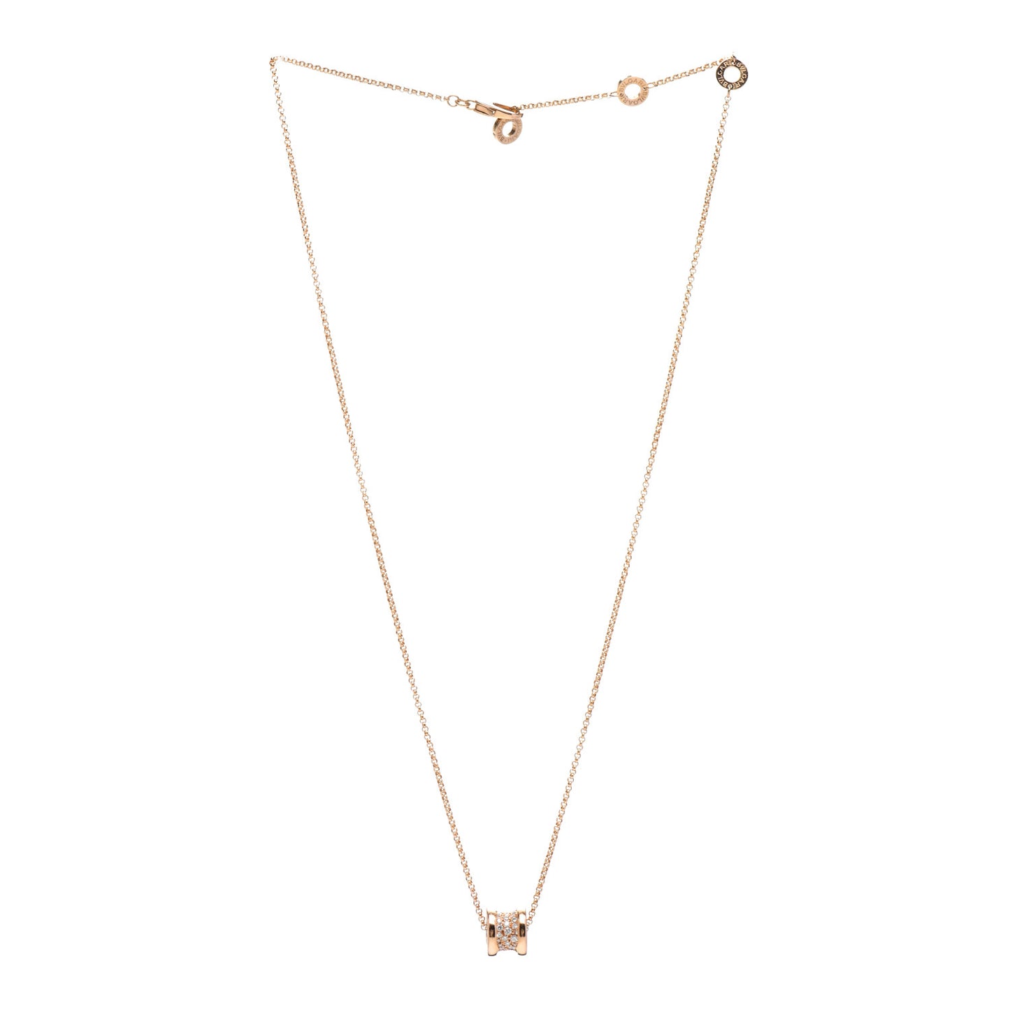 18K Rose Gold Diamond Small B.Zero1 Pave Pendant Necklace