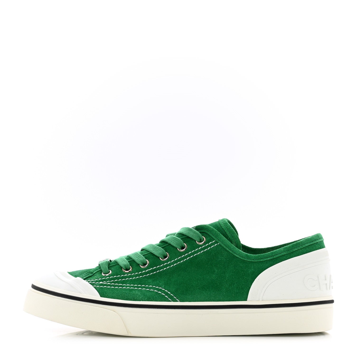 Chanel Suede Calfskin Lace Up Cap Toe Sneakers 41 Green 1 of 8
