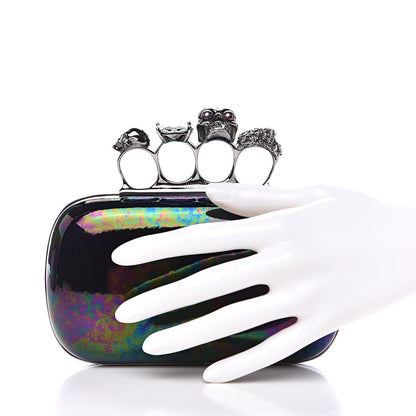 Alexander McQueen Patent Skull Knuckle Oil Slick Duster Box Clutch Multicolor 2 of 11