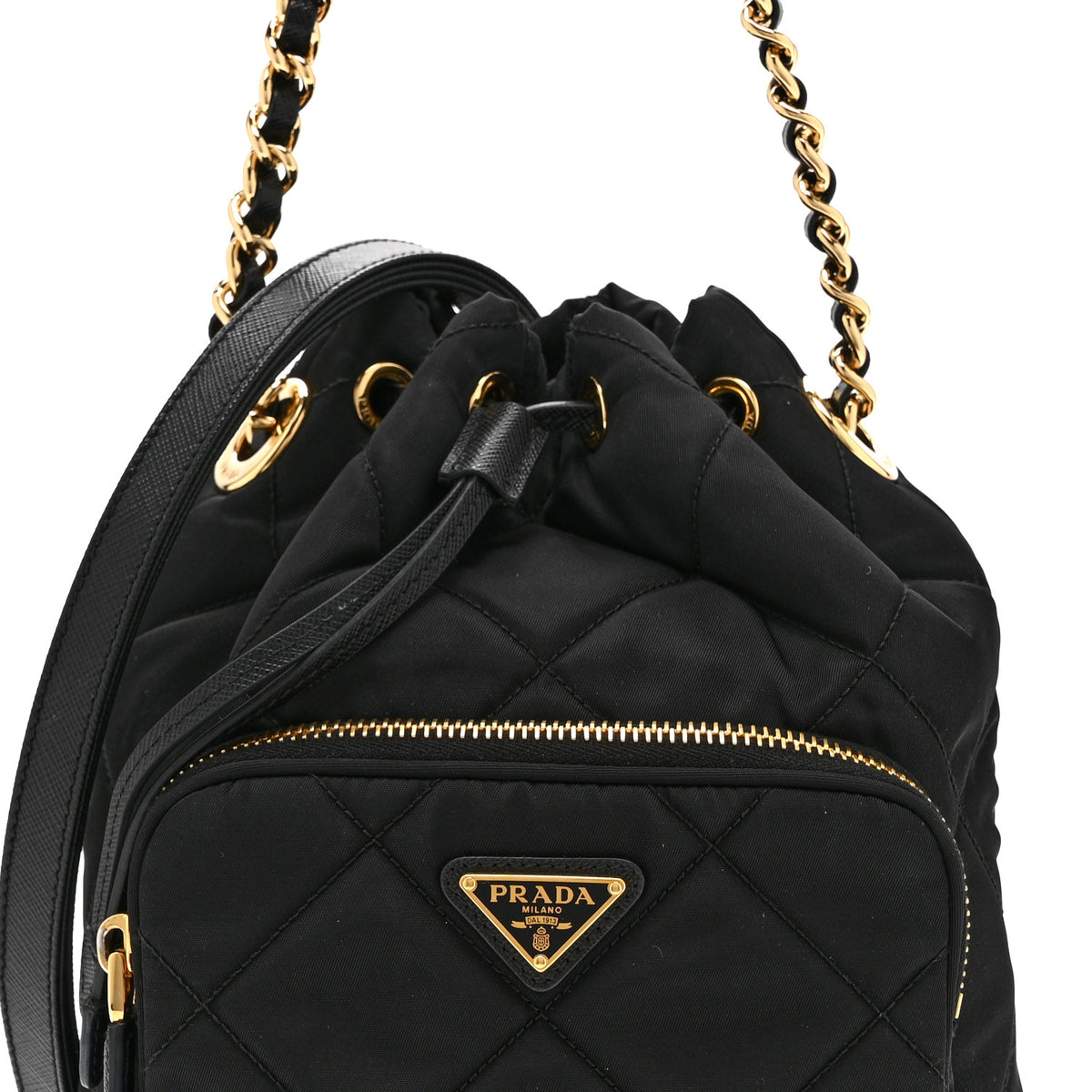 Prada Re-Nylon Saffiano Stitched Duet Bucket Bag Black 9 of 11