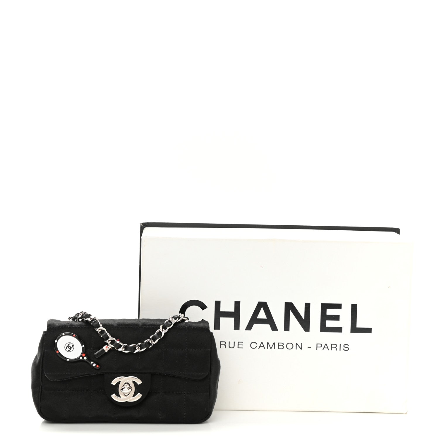 Chanel Satin Square Quilted Lipstick Charm Mini Flap Black 11 of 11