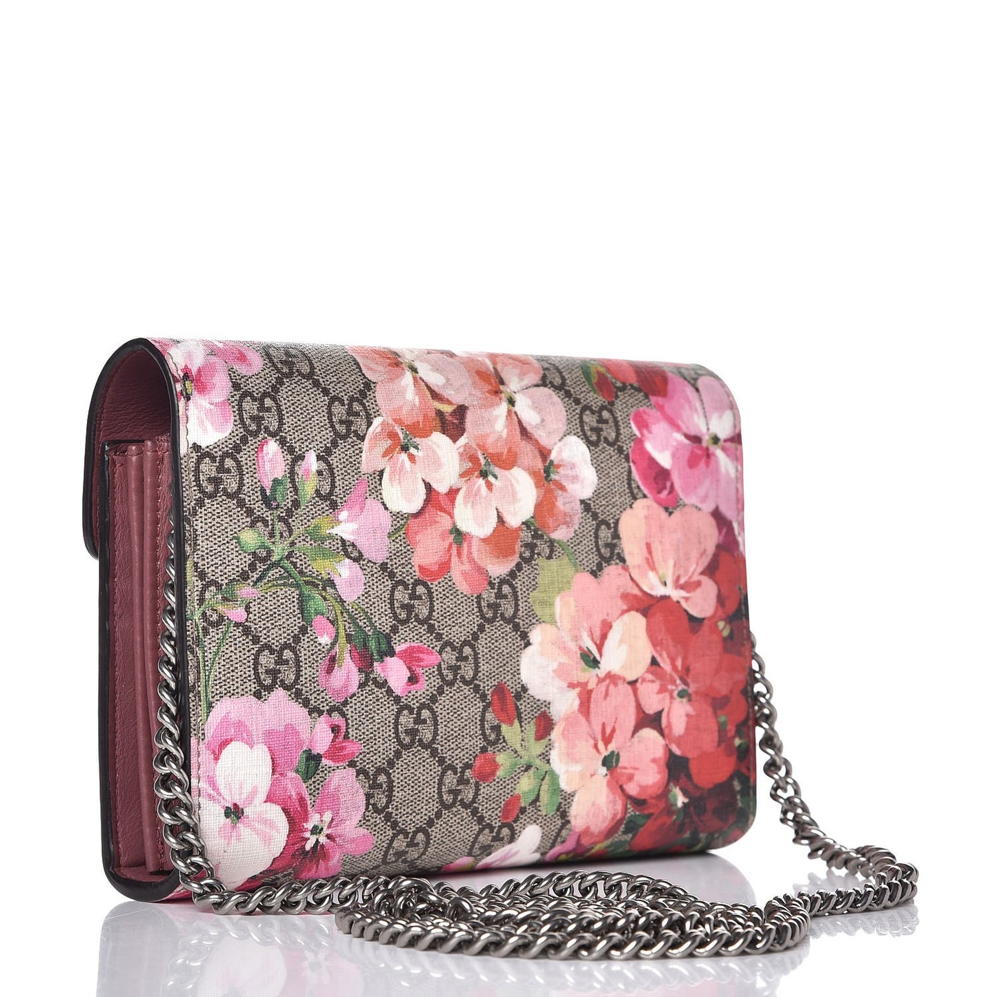 GG Supreme Monogram Blooms Mini Dionysus Chain Wallet Beige Multicolor Dry Rose