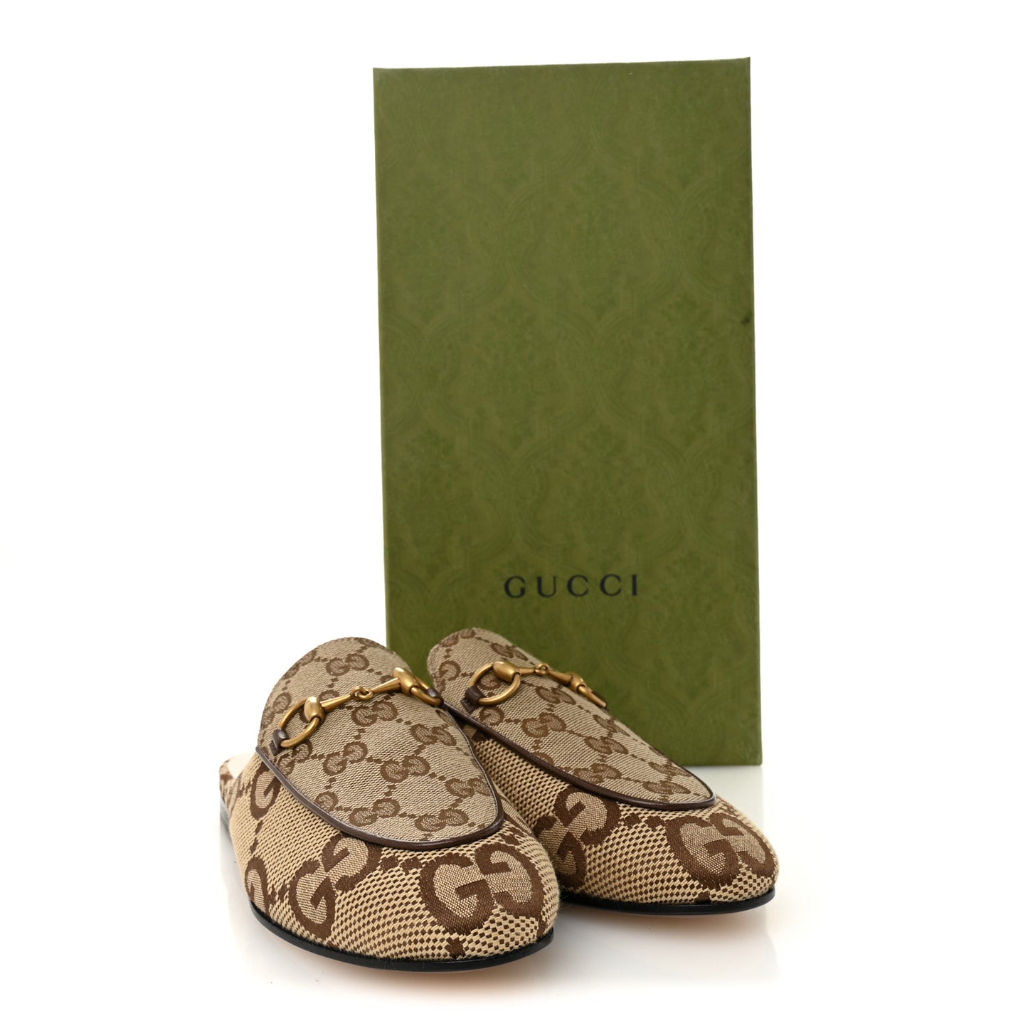 Monogram Jumbo GG Malaga Kid Womens Princetown Slippers 35 Camel Ebony New Acero Beige