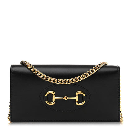 Gucci Boarded Plutone Calfskin Horsebit 1955 Wallet On Chain Black 1 of 12