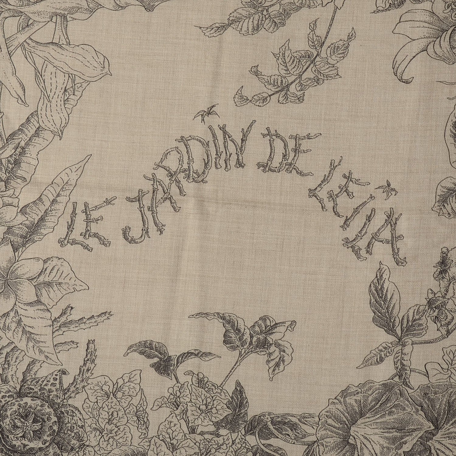 Hermes Cashmere Silk Le Jardin de Leila Shawl 140 Blanc Noir Anthracite Gris 4 of 7