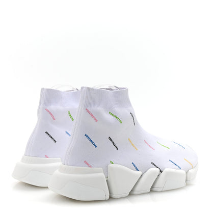 Balenciaga Technical 3D Recycled Knit Allover Logo Womens Speed 2.0 Sneakers 39 White Multicolor 5 of 10
