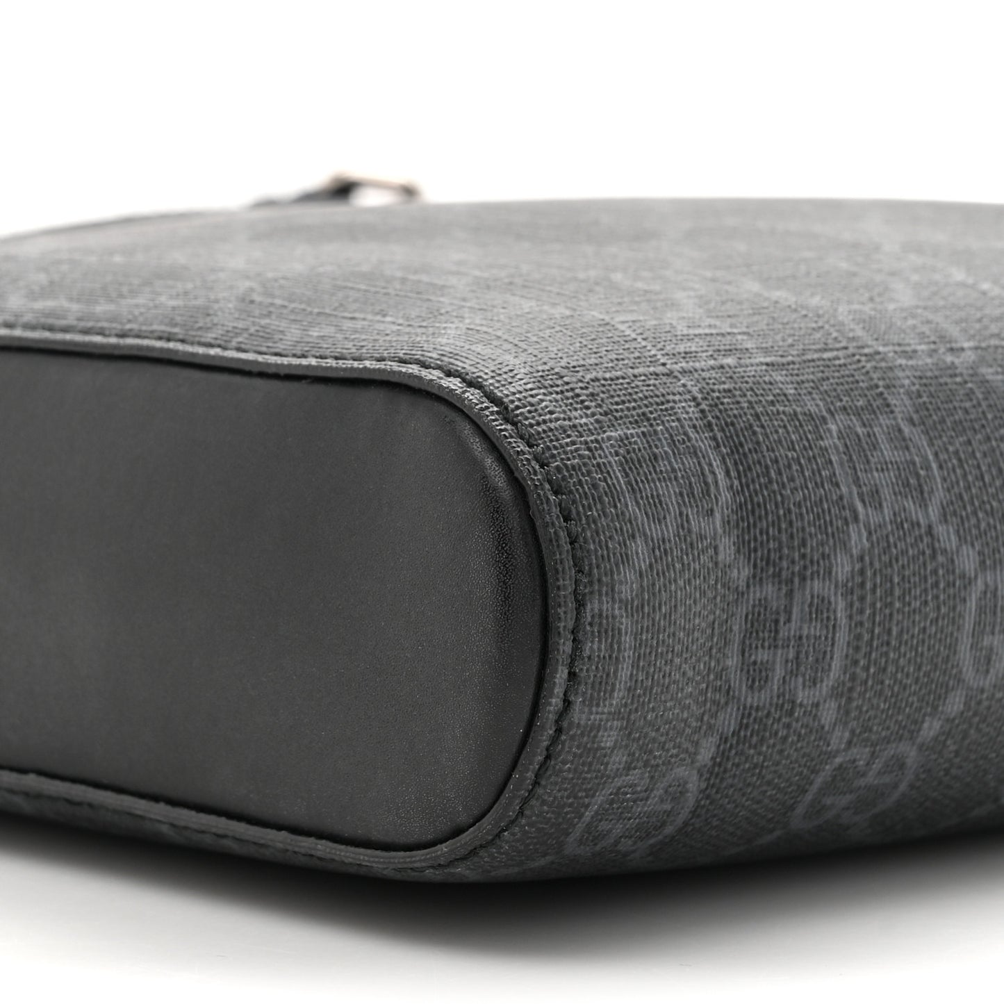 GG Supreme Monogram Appia Calfskin Web Flat Messenger Bag Black Grey