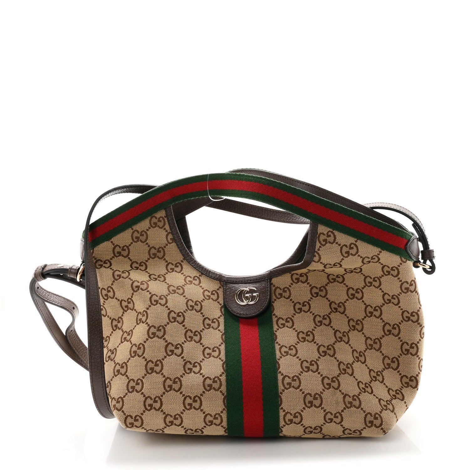Gucci Monogram Web Small Giglio Tote Beige Dark Brown 1 of 10