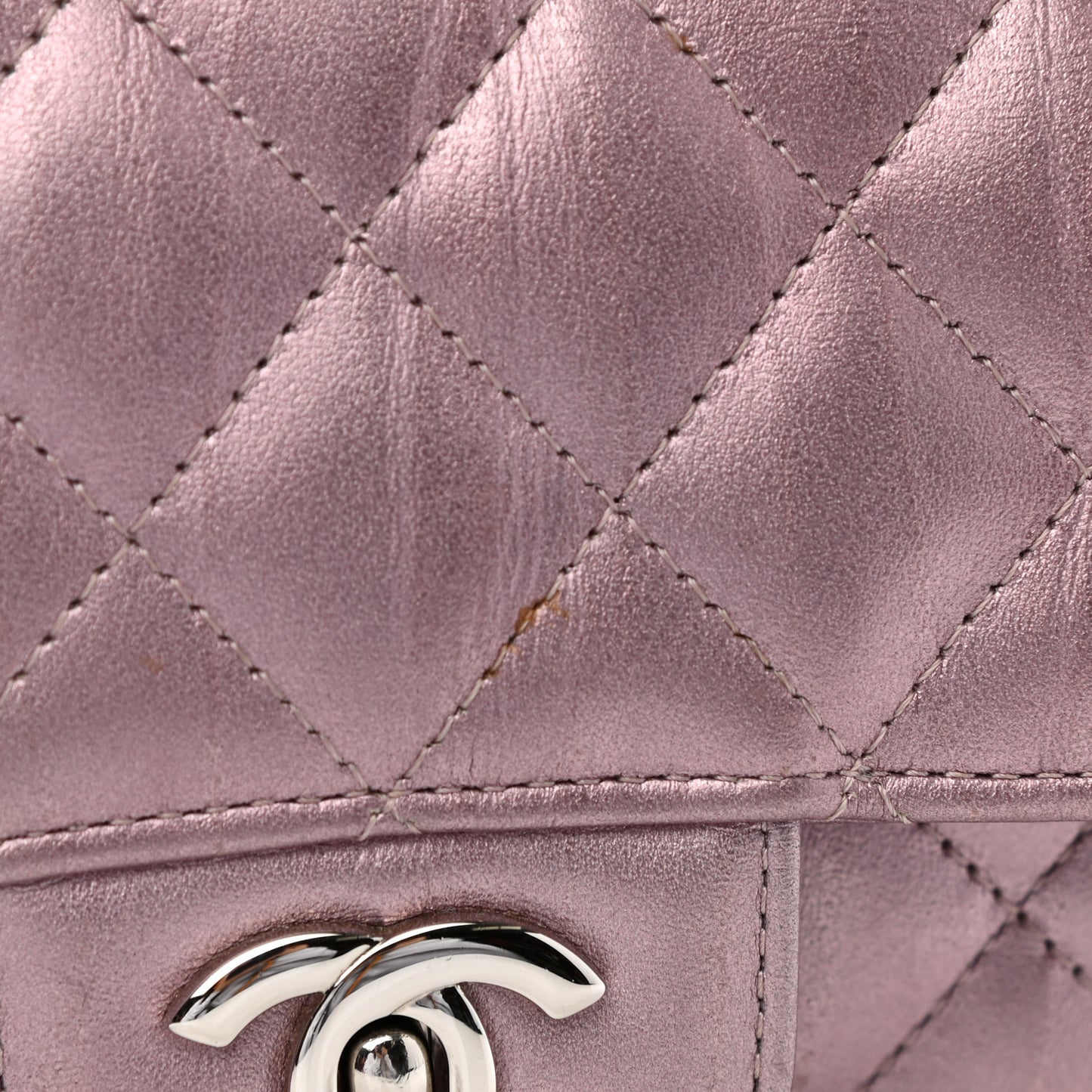 Metallic Calfskin Quilted Mini Rectangular Flap Pink