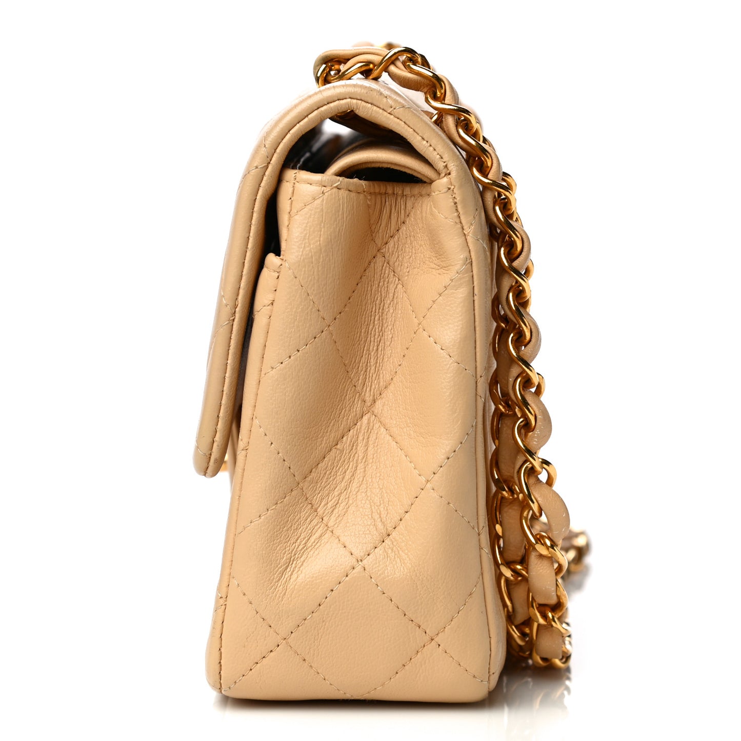 Lambskin Quilted Small Double Flap Beige