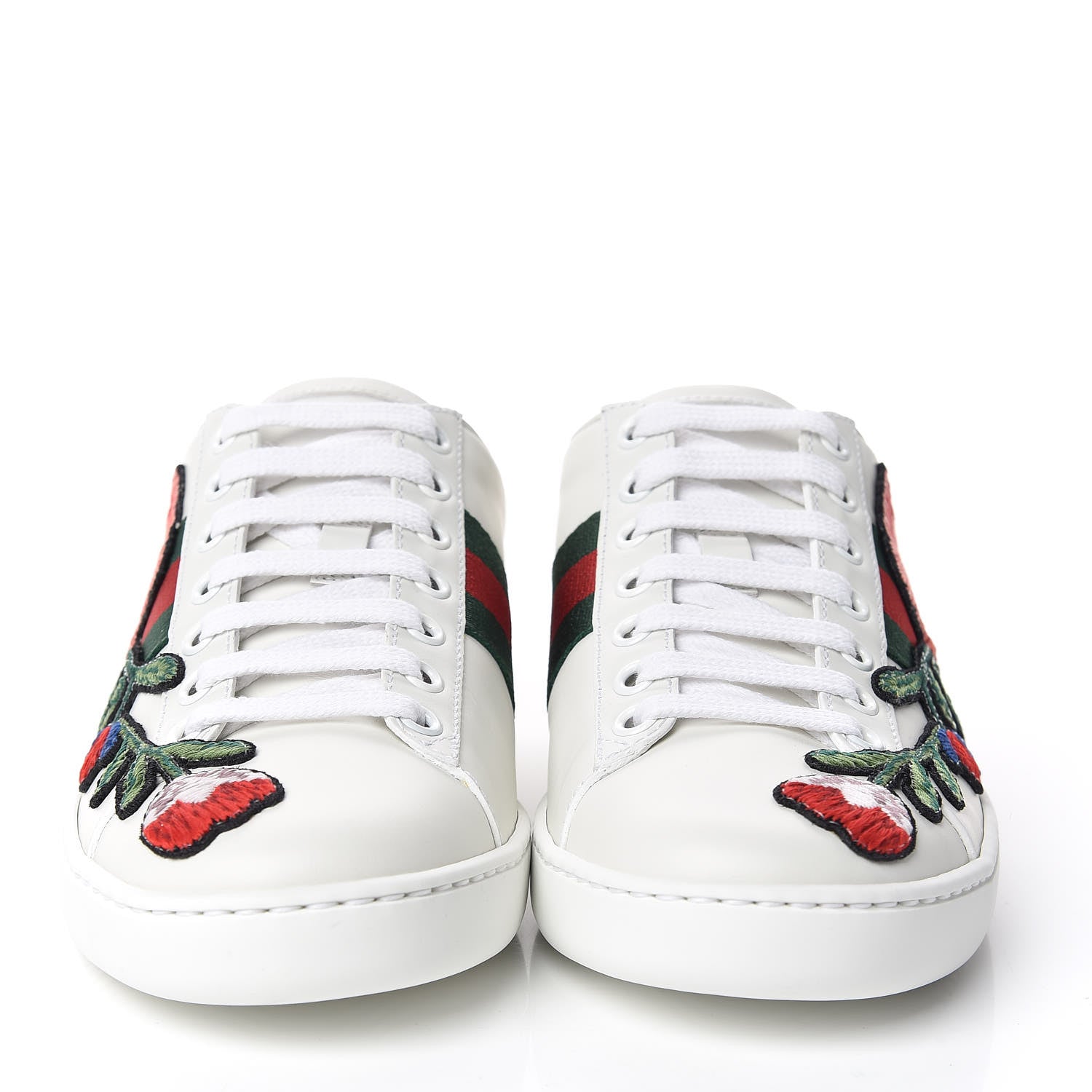 Gucci Calfskin Web Floral Embroidered Ace Sneakers 35 White 2 of 9