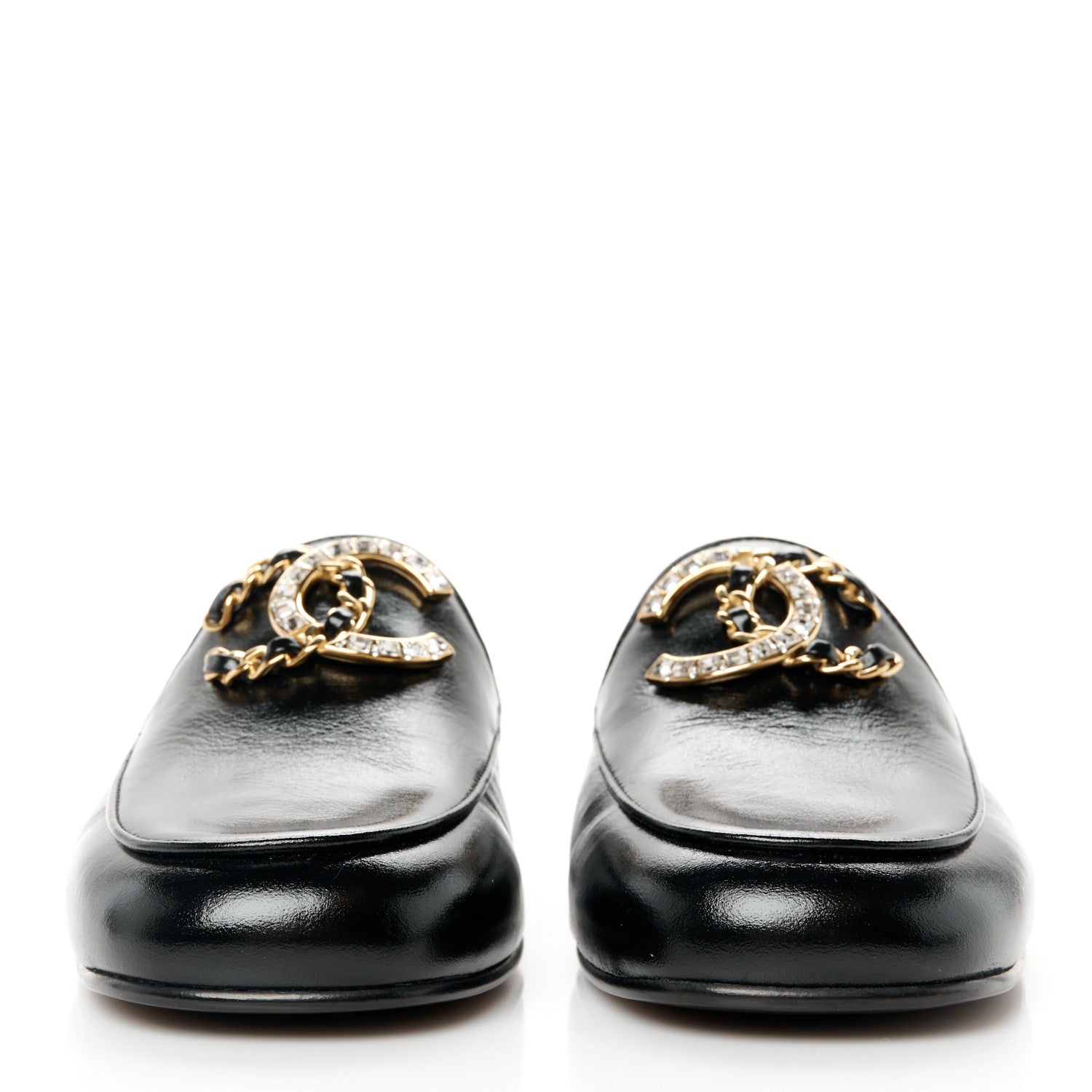 Chanel Shiny Calfskin Crystal CC Mules 36 Black 2 of 7