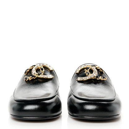 Chanel Shiny Calfskin Crystal CC Mules 36 Black 2 of 7