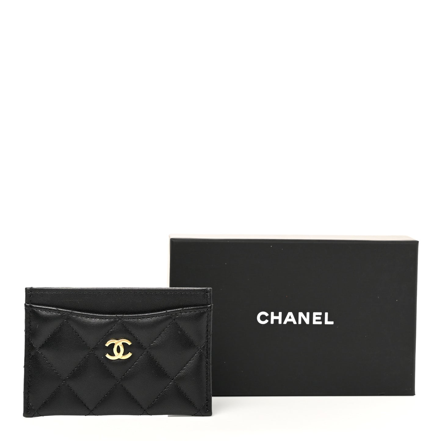 Lambskin Quilted Card Holder Black