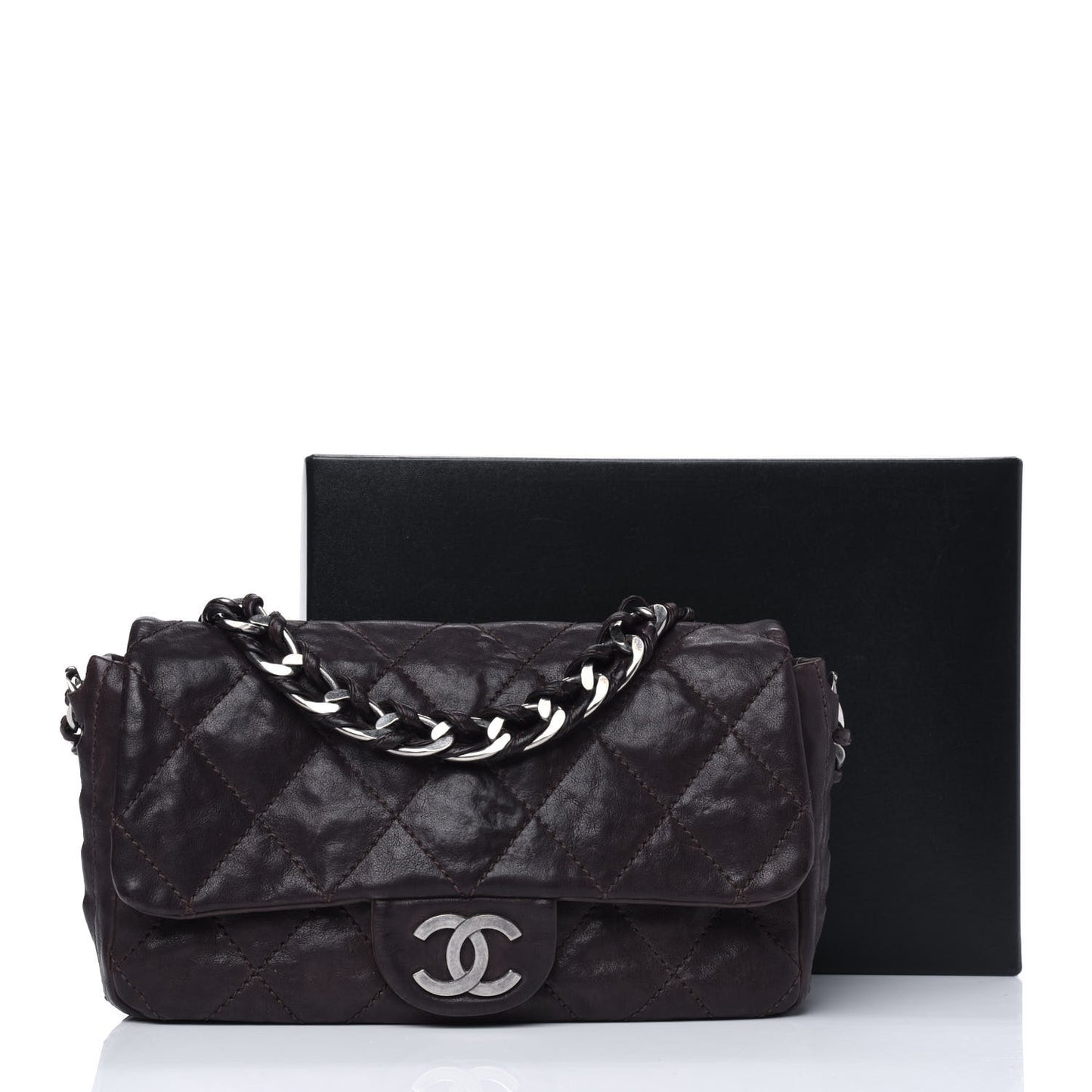 Calfskin Quilted Modern Chain Flap Brown