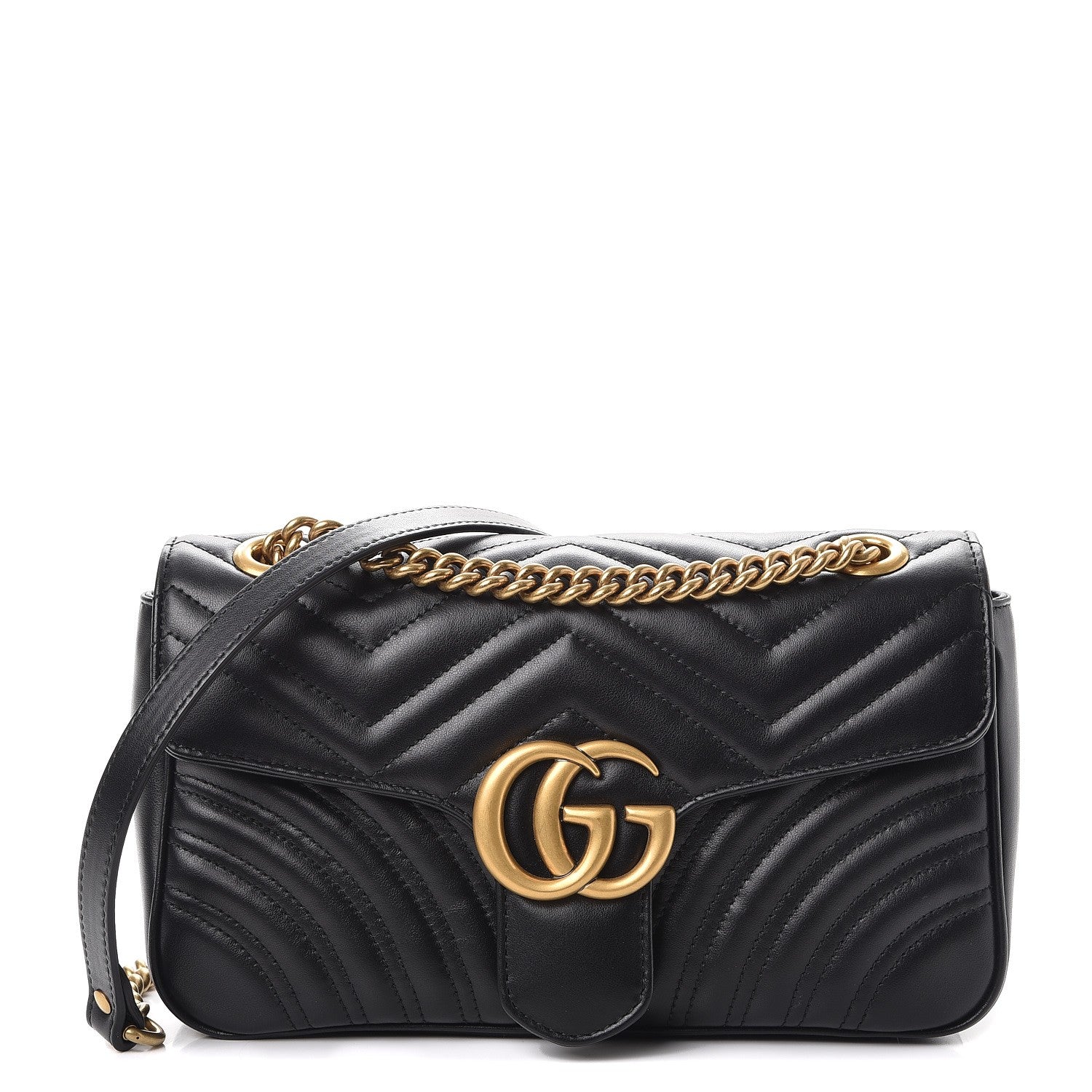 Gucci Calfskin Matelasse Small GG Marmont Shoulder Bag Black 1 of 9