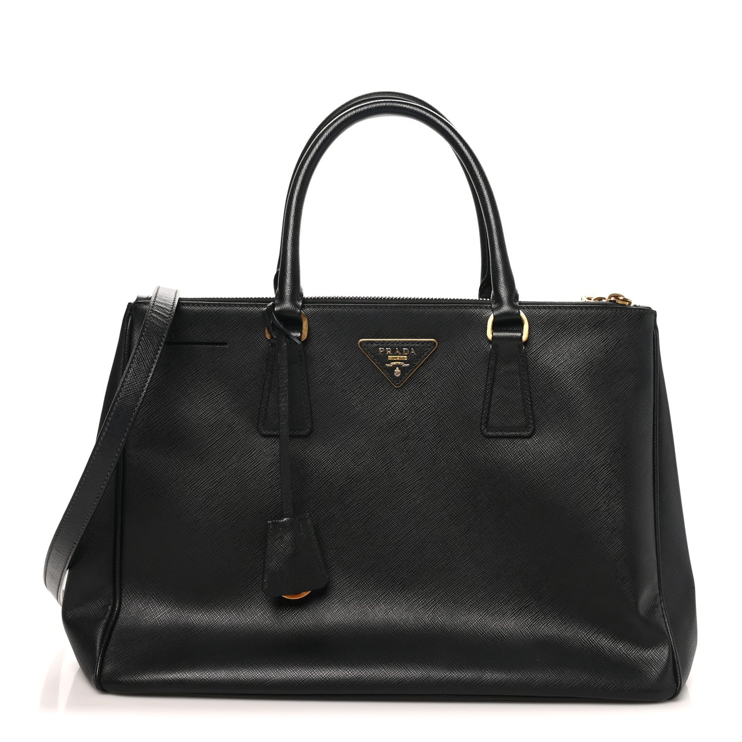 Saffiano Lux Medium Galleria Double Zip Tote Black