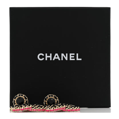 Chanel Metal Lambskin CC Chain Drop Earrings Black Gold Pink 5 of 5