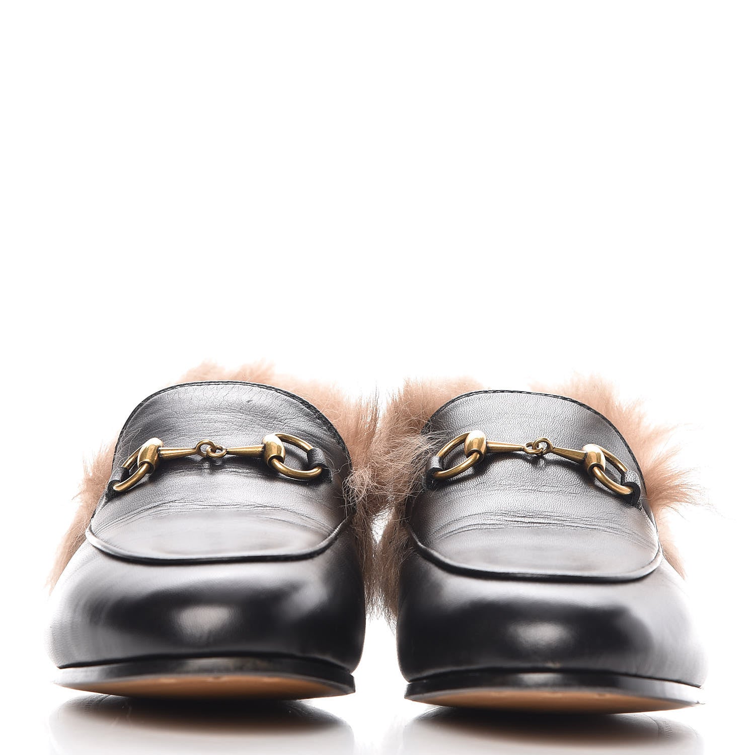 Gucci Malaga Kid Fur Womens Jordaan Loafers 37 Black Natural 3 of 9
