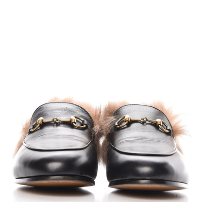 Gucci Malaga Kid Fur Womens Jordaan Loafers 37 Black Natural 3 of 9
